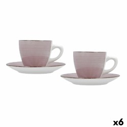 Lot de tasses avec soucoupes Quid Vita Morning Rose Céramique (4 Pièces) (6 Unités)