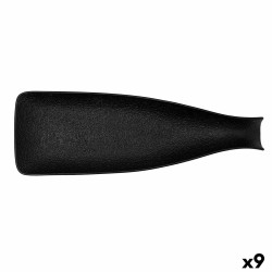 Bandeja de Aperitivos Bidasoa Fosil Negro Cerámica Alúmina Botella 38,5 x 12,7 x 4,8 cm (9 Unidades)