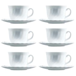 Juego de Tazas con Platos Luminarc Trianon (6 pcs) Blanco Vidrio 220 ml (12 Piezas)