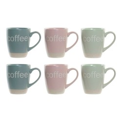 Taza Mug DKD Home Decor Multicolor Azul Rosa Madera de caucho Verde Gres 160 ml (3 Unidades) (7 pcs)