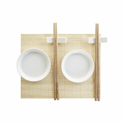 Sushi Set DKD Home Decor Bamboo Plastic Stoneware White Natural Oriental 28,8 x 19,8 x 3 cm (7 Pieces) (28,8 x 19,8 x 3 cm)