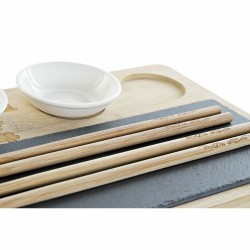 Set de sushi DKD Home Decor PC-186227 Blanc Noir Naturel Bambou Ardoise Moderne Oriental 28,5 x 18,5 x 2,6 cm (9 Pièces) (28,5 x