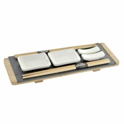 Set de Sushi DKD Home Decor Marrón Negro Natural Bambú Pizarra 30 x 10 x 3,5 cm (9 Piezas) (30 x 10 x 3,5 cm)