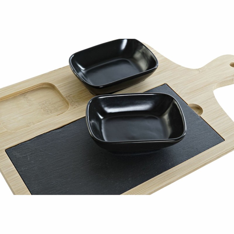 Ensemble à apértif DKD Home Decor Noir Naturel Bambou Plastique Grès Ardoise Cottage 33 x 19,7 x 3,5 cm (4 pcs)