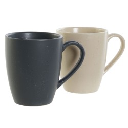 Set of Mugs DKD Home Decor Beige Dark grey Rubber wood Stoneware 300 ml 19 x 13 x 31 cm (4 Pieces)