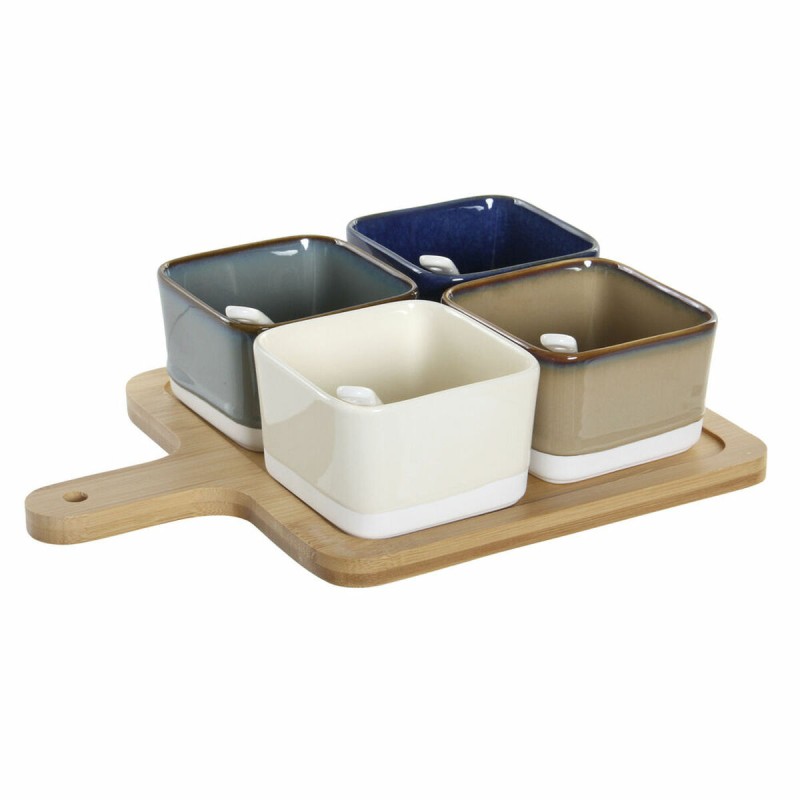 Set de Aperitivo DKD Home Decor 27 x 20 x 1,3 cm Porcelana Beige Azul Marrón Verde Moderno