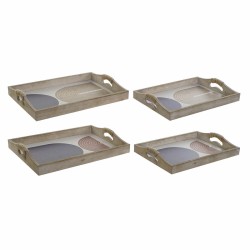 Plateau DKD Home Decor 40,6 x 30 x 6 cm Beige Bleu Bois MDF (2 Unités)