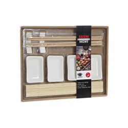 Set de sushi DKD Home Decor Métal Bambou Blanc Naturel Oriental 30 x 40 cm 28 x 22 x 2,5 cm (9 Pièces)