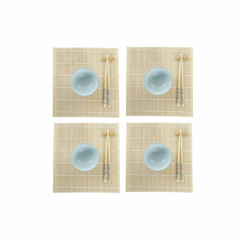 Set de Sushi DKD Home Decor 14,5 x 14,5 x 31 cm Azul Blanco Gres Oriental (16 Piezas)