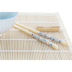 Set de sushi DKD Home Decor 14,5 x 14,5 x 31 cm Bleu Blanc Grès Oriental (16 Pièces)