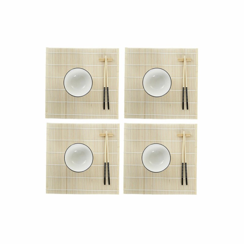 Set de Sushi DKD Home Decor Bambú Gres Blanco Oriental 14,5 x 14,5 x 31 cm (16 Piezas)