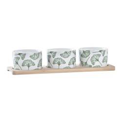 Set de Aperitivo DKD Home Decor Bambú Gres Hojas 3 Piezas 4 Piezas 28 x 9,7 x 1,5 cm