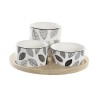 Set de Aperitivo DKD Home Decor Blanco/Negro Bambú Gres Hojas Cottage 3 Piezas 8 cm 20 x 20 x 8 cm