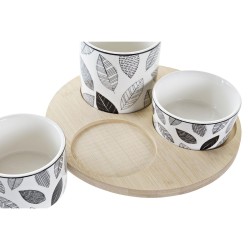 Ensemble à apértif DKD Home Decor Blanc/Noir Bambou Grès Volets Cottage 3 Pièces 8 cm 20 x 20 x 8 cm