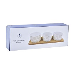 Set de Aperitivo DKD Home Decor Bambú Gres Hojas 3 Piezas 4 Piezas 28 x 9,7 x 1,5 cm