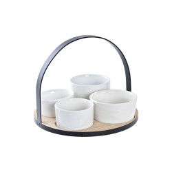 Set de Aperitivo DKD Home Decor Blanco/Negro Metal Bambú Gres Loft 5 Piezas 20 x 20 x 14 cm