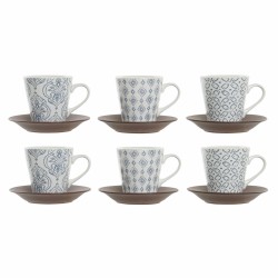 Tasse DKD Home Decor Bleu Blanc Marron Bois d'hévéa Grès 150 ml