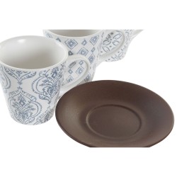 Tasse DKD Home Decor Bleu Blanc Marron Bois d'hévéa Grès 150 ml