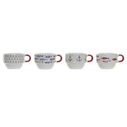 Ensemble de tasses à café DKD Home Decor Rouge Multicouleur Métal Grès méditerranéen 190 ml 4 Pièces