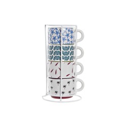 Taza DKD Home Decor Amarillo Azul Multicolor Turquesa Granate Metal Gres 150 ml