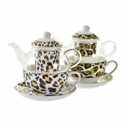 Tetera DKD Home Decor Leopardo Cristal Porcelana Marrón Transparente Blanco (2 Unidades)