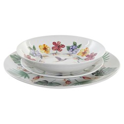 Set de Vajilla DKD Home Decor Blanco Multicolor Porcelana Tropical 18 Piezas