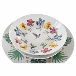 Service de Vaisselle DKD Home Decor Blanc Multicouleur Porcelaine Tropical 18 Pièces