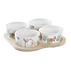 Ensemble à apértif DKD Home Decor Multicouleur Naturel Bambou Plastique Grès Tropical 19,7 x 19,7 x 1 cm (5 pcs)