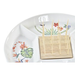 Plateau apéritif DKD Home Decor Multicouleur Naturel Bambou Grès Tropical 23,5 x 23,5 x 7 cm