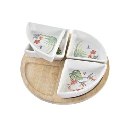 Ensemble à apértif DKD Home Decor Blanc Multicouleur Naturel Bambou Grès Tropical 21,5 x 21,5 x 1 cm (5 pcs)