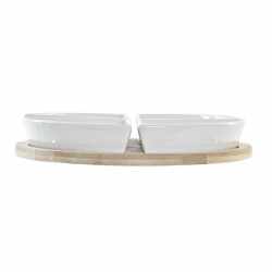 Appetizer Set DKD Home Decor White Multicolour Natural Bamboo Stoneware Tropical 21,5 x 21,5 x 1 cm (5 pcs)