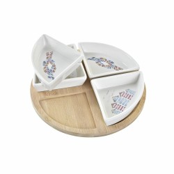 Set de Aperitivo DKD Home Decor Azul Natural Bambú Gres Mediterráneo 21,5 x 21,5 x 1 cm (5 pcs)