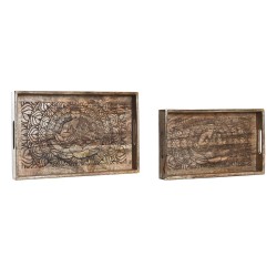 Juego de Bandejas DKD Home Decor 2 Unidades Marrón Marrón oscuro Madera de mango (2 Unidades)