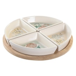 Plateau apéritif DKD Home Decor 21,5 x 21,5 x 1 cm Beige Blanc Grès Traditionnel