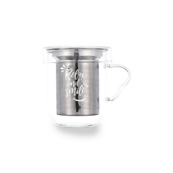 Juego de Tazas de Café Quid Serenia Transparente Vidrio Acero Inoxidable 350 ml 3 Piezas