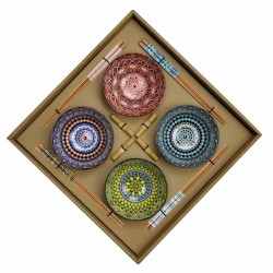 Set de Sushi DKD Home Decor Multicolor Bambú Gres Mandala Oriental 34 x 34 x 6,5 cm (12 Piezas)