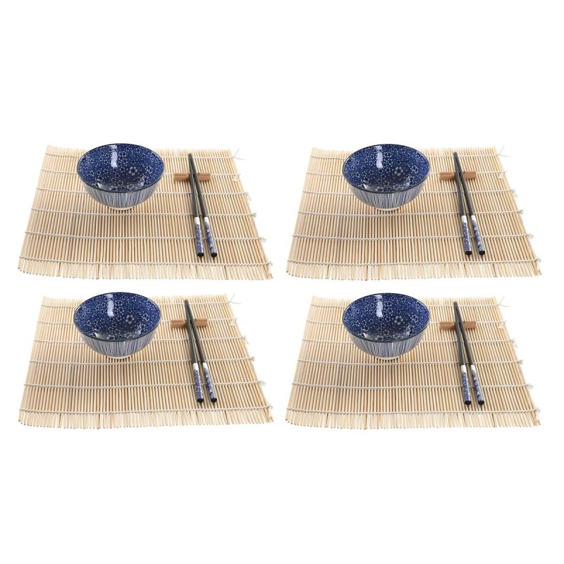 Set de sushi DKD Home Decor 14,5 x 14,5 x 31 cm Noir Bleu Grès Oriental (16 Pièces)