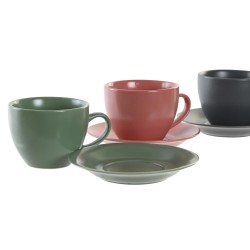 Jeu de 6 tasses avec plat DKD Home Decor Vert Rose Gris foncé Grès 150 ml 16 x 17 x 35 cm