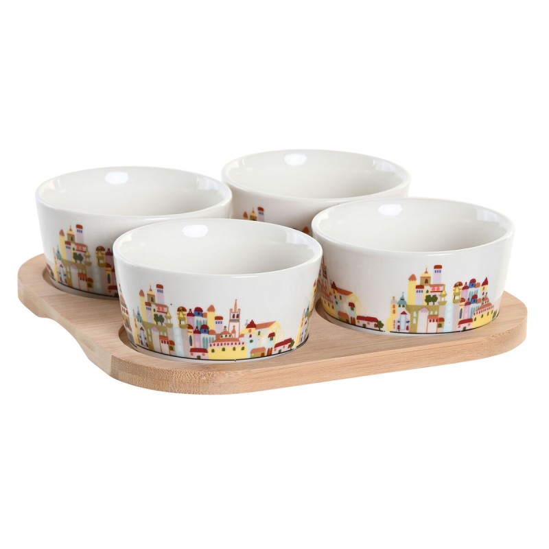 Ensemble à apértif DKD Home Decor 19,7 x 19,7 x 1 cm Naturel Bleu Multicouleur Grès Cottage Maisons