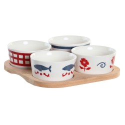 Set de Aperitivo DKD Home Decor 19,7 x 19,7 x 1 cm Natural Rojo Azul Blanco Gres Mediterráneo Casas