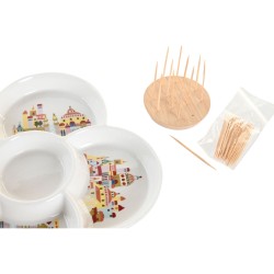 Appetizer Set DKD Home Decor Natural Red Multicolour Stoneware 22 x 22 x 7 cm Cottage Houses