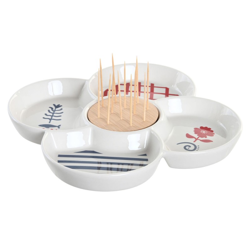 Set de Aperitivo DKD Home Decor Rojo Azul Blanco Gres 22 x 22 x 7 cm Mediterráneo Casas