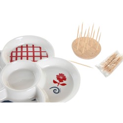 Set de Aperitivo DKD Home Decor Rojo Azul Blanco Gres 22 x 22 x 7 cm Mediterráneo Casas