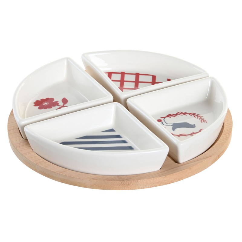 Set de Aperitivo DKD Home Decor 21,5 x 21,5 x 1 cm Rojo Azul Blanco Gres Mediterráneo Casas