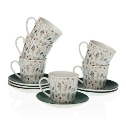 Juego de Tazas con Platos Versa Sansa Porcelana 9 x 14 x 14 cm 10,5 x 8 x 6 cm 14 x 14 x 2 cm Flores Té (12 Piezas)