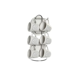 Lot de tasses avec soucoupes DKD Home Decor Blanc Métal Grès 180 ml 12 x 12 x 2 cm