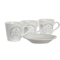 Set of Mugs with Saucers DKD Home Decor White Metal Stoneware 90 ml 8 x 6 x 6 cm 11 x 11 x 2 cm