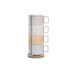 Juego de Tazas de Café DKD Home Decor Amarillo Azul Blanco Rojo Metal Bambú Dolomita 260 ml 4 Piezas