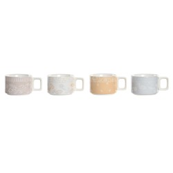 Ensemble de tasses à café DKD Home Decor Jaune Bleu Blanc Rouge Métal Bambou Dolomite 260 ml 4 Pièces