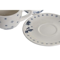 Juego de Tazas con Platos DKD Home Decor Azul Blanco Metal Dolomita 180 ml 20 x 18 x 20 cm